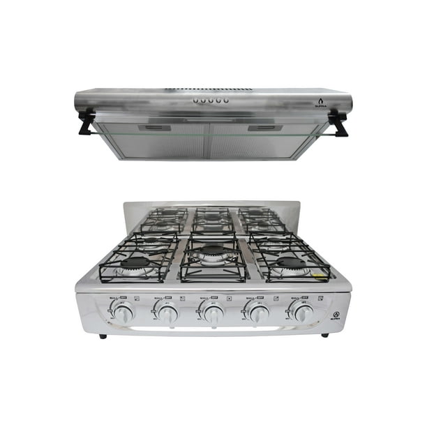 Combo Calabria SUPRA Parrilla Sobre Mesa 5Q-TA 5 quemadores + Campana CB-60 Acero Inoxidable