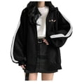 thumbnail image 1 of Pntutb mujeres Casual manga larga bolsillo suelto estampado cremallera medio y largo tops sudaderas con capucha blusa de mujer Pntutb Pntutb-531, 1 of 6