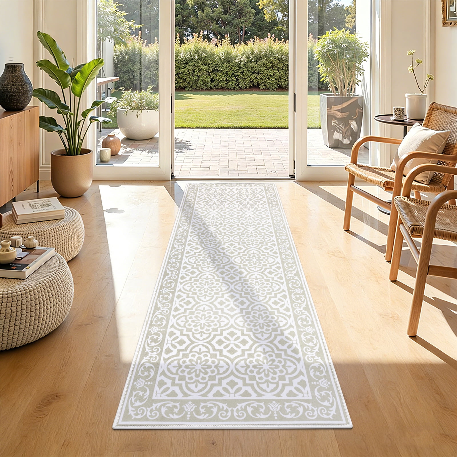 MeyJey Kitchen Rug Set 3 Piece, Non Slip Machine Washable Mats for Home Floor and Living Room, Beige