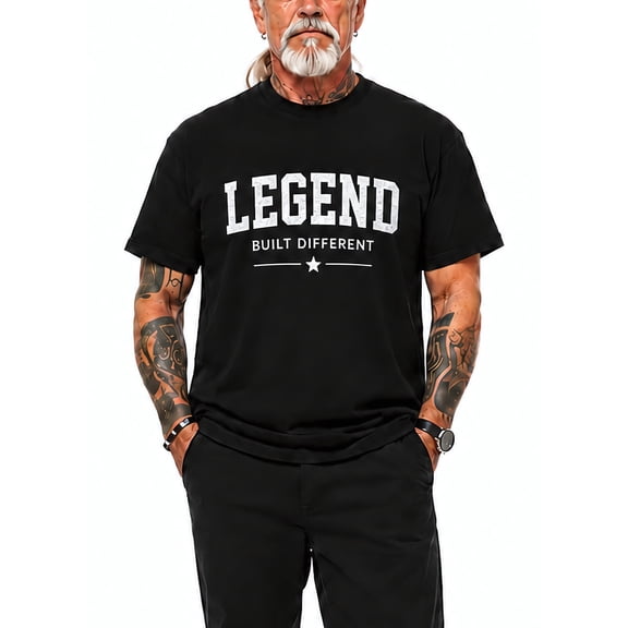 Men's Graphic T-Shirt, Legend Text Print, Short Sleeve Crew Neck Casual Tee, Black