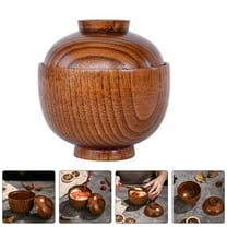 WHAMVOX Wooden Bowl with Lid Small Wood Food Serving Bowl Soup Bowl Snack Bowl Steamed Egg Bowl Traditional Japanese Food Lidded Bowl