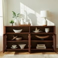 thumbnail image 3 of Hassch Rattan Buffet Cabinet with 4 Doors, Modern Credenza Storage Cabinet, Sideboard with Adjustable Shelves for Living Room, Dining Room, Kitchen, Hallway, Walnut, 3 of 7