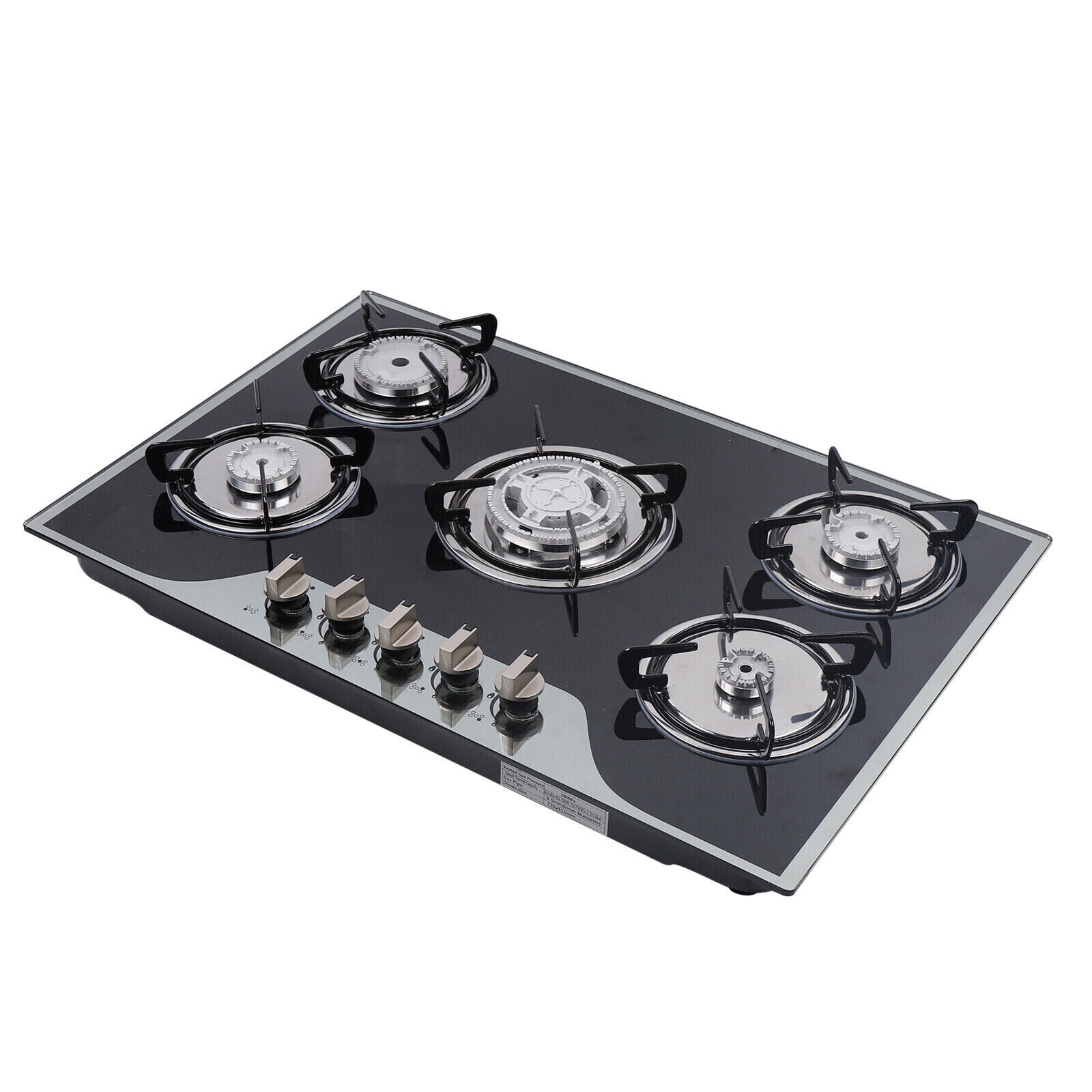 5-Burner Gas Cooktop with Automatic Pulse Ignition - Tempered Glass, LPG/NG Convertible, Easy to Clean