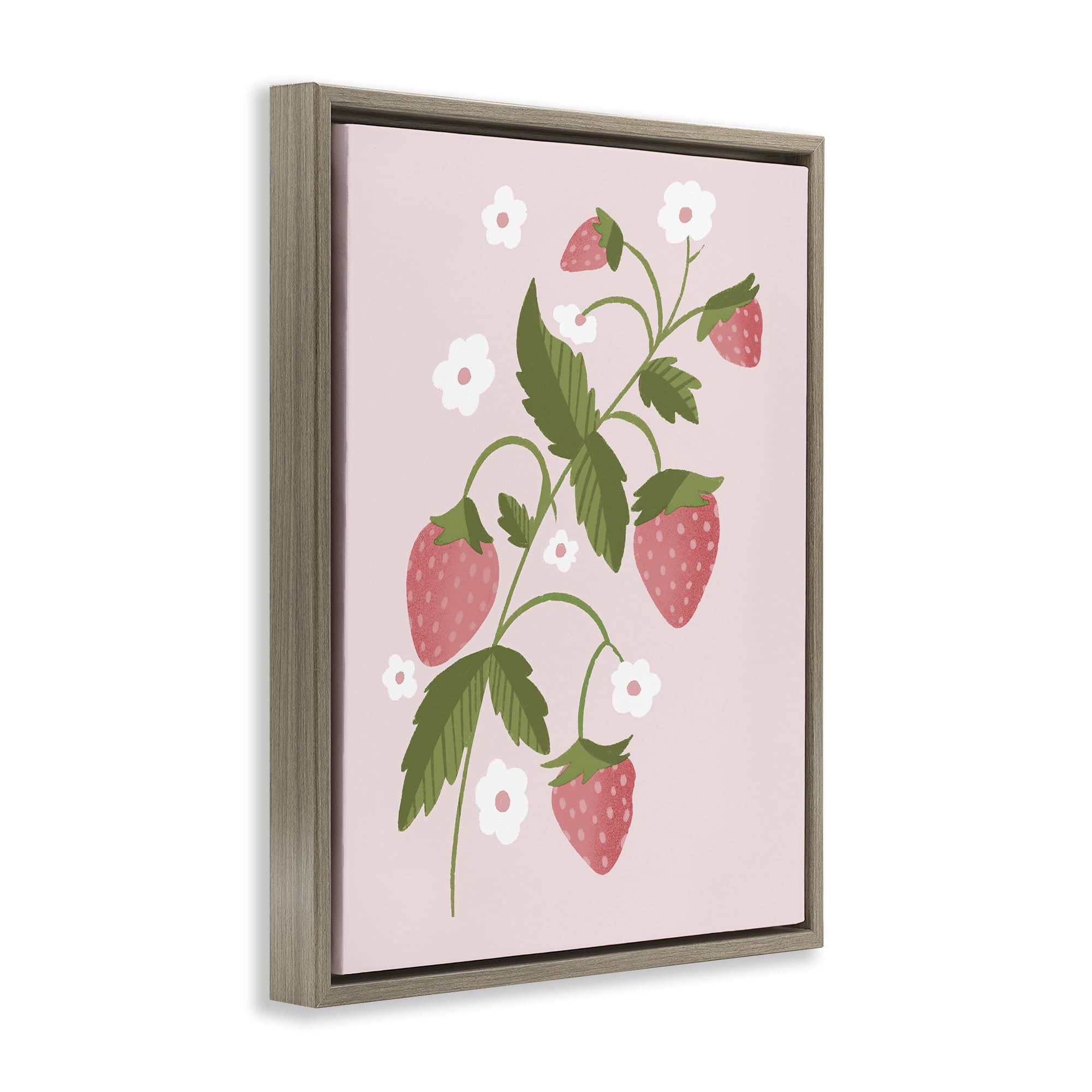 Stupell Industries Pastel Strawberries Branch Brown Framed Floater Canvas Wall Art, design by Paige Sredenschek
