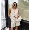 thumbnail image 6 of Summer Sets for Women Two Piece Vacation Outfits Short Set Button Down Business Casual Dressy 2 Piece Clothes Khaki M, 6 of 8