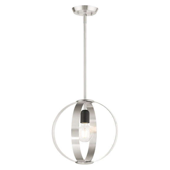 46413-91 Livex Lighting Modesto - 1 Light Pendant in Industrial Style - 12.25 Inches wide by 15.75 Inches high-Brushed Nickel Finish    -Traditional