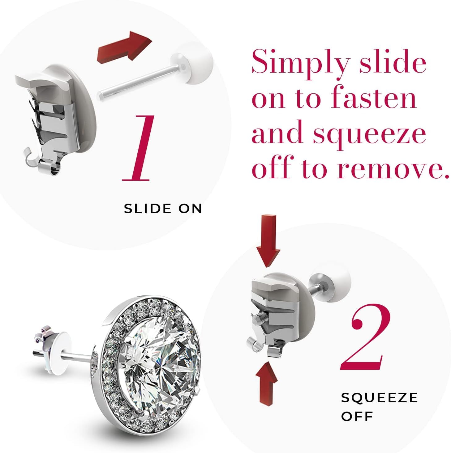 Locking Earring Backs - Hypoallergenic Earring Backs for Studs, Hoops, and More - Never Lose an Earring Again