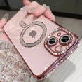 thumbnail image 3 of Funda de teléfono con película de cristal ostentoso de lujo para iPhone 15, 11, 12, 13, 14 Pro Max Plus, Magsafe, carga magnética inalámbrica, cubierta transparente, 3 of 5