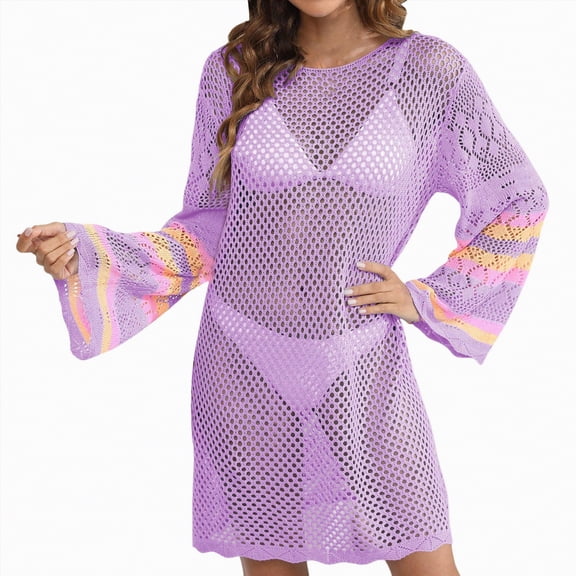 NOLDARES Women Swimsuit Cover Up Shirt Beach Bathing Suit for Swimwear Bikini Dress for Party(Purple,One Size)
