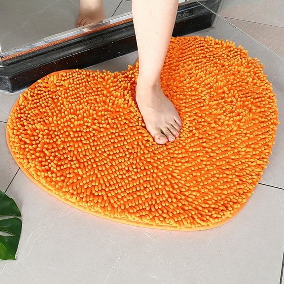 Bathroom Rugs Soft Chenille Fluffy Water Absorbent 20"x24" Orange Shaggy Non Slip Backing Bath Mats for Bathtub Shower Room