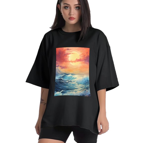 Plus Size Shirt for Women Black Tops for Women Short Sleeves Shirt for Women Sunset1 T Shirt Crewneck Shirt for Women XS