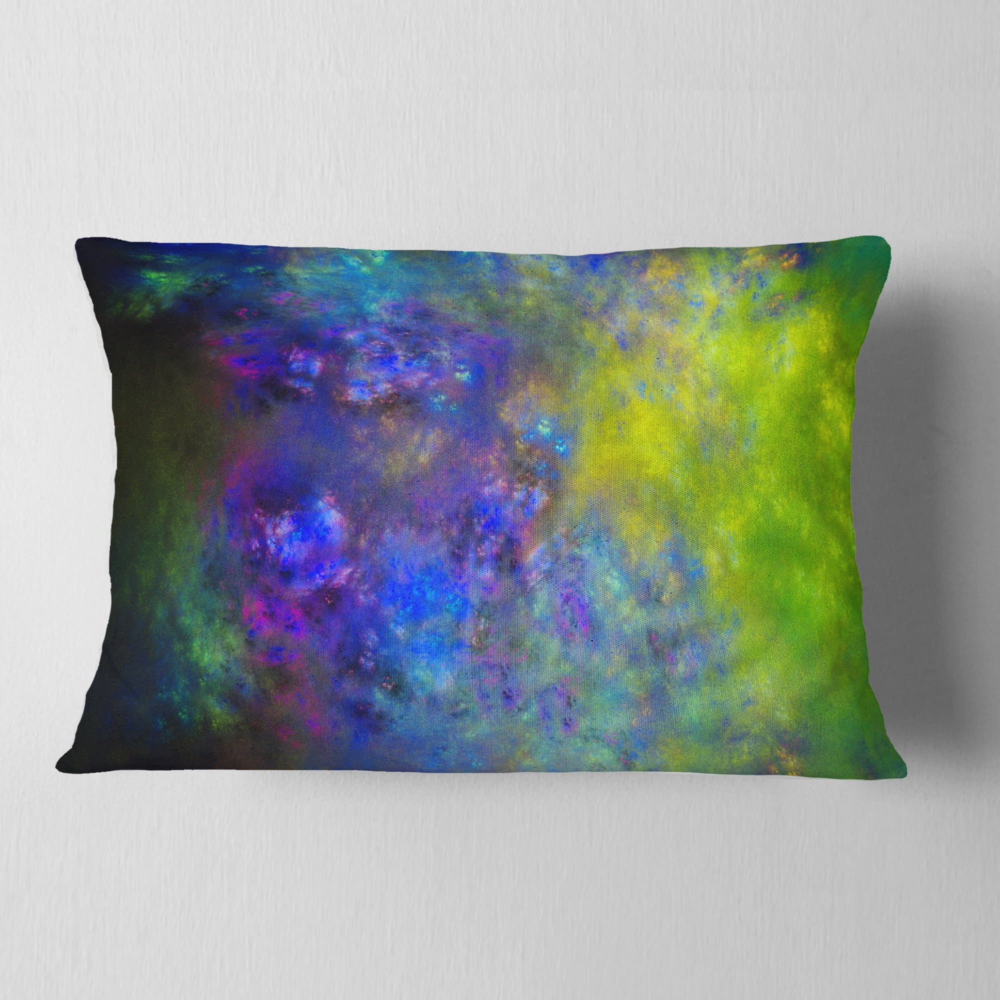 Designart Blue Green Starry Fractal Sky - Abstract Throw Pillow - 12x20