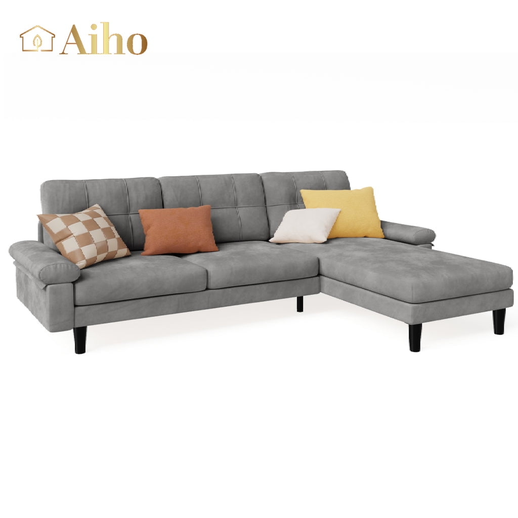 Aiho 82" L Modern Sofa, L-shaped Sofa with 3 Comfortable Pillows for Living Room, Apartment, Studio, Office - Dark Grey