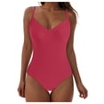 thumbnail image 4 of Women's One Piece Swimsuit Tummy Control Bathing Suit Ruched Swimwear Tie Back Shell Stitch Swim Suit, 4 of 9
