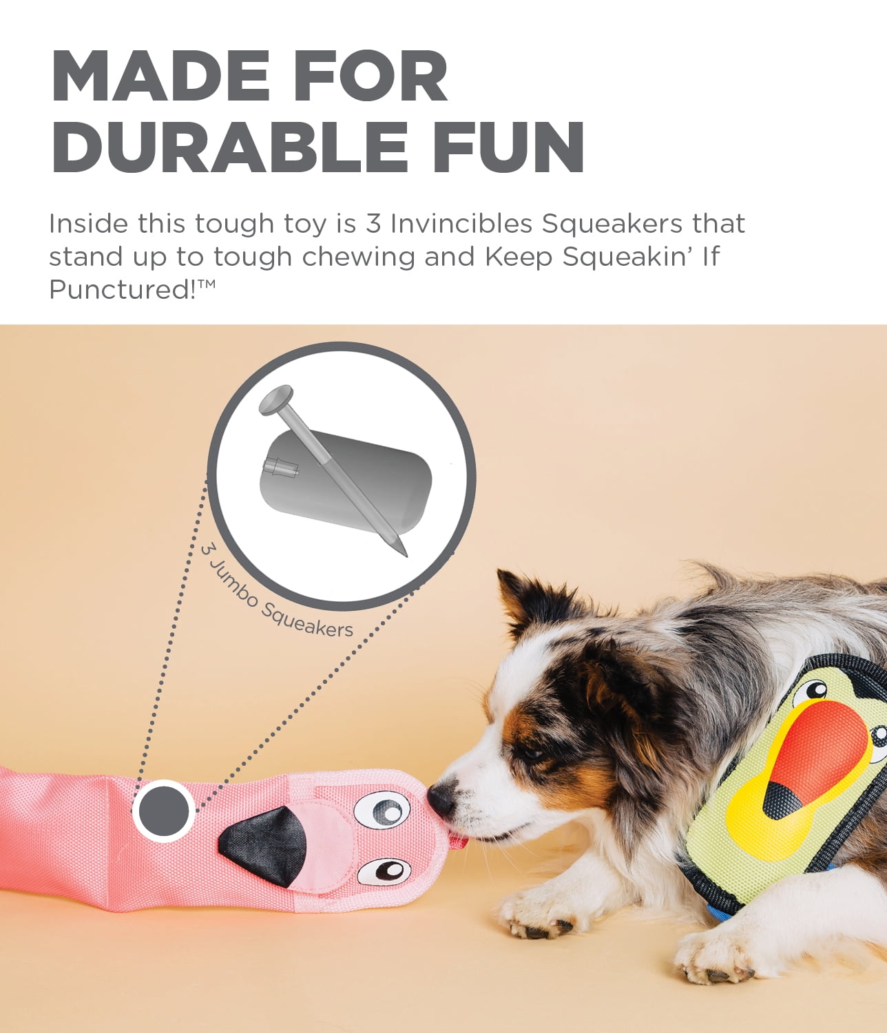 Outward Hound Fire Biterz Flamingo Plush Interactive Dog Toy, Pink, Large
