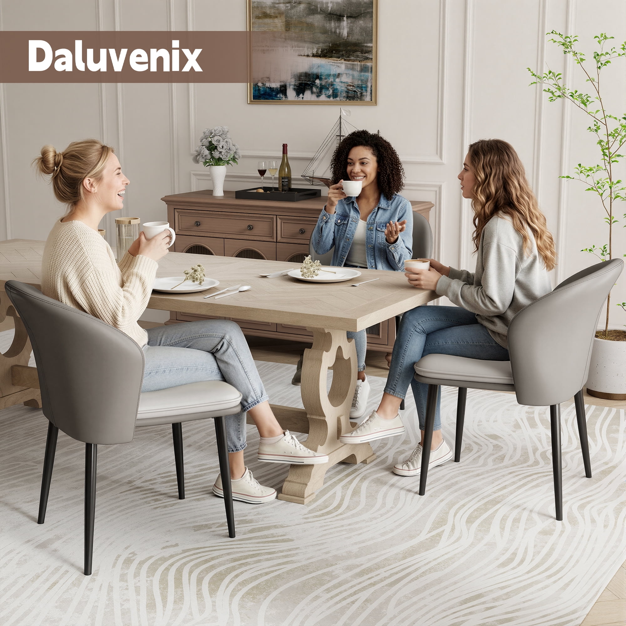 MOONMISS Dining Chairs Set of 2,Faux Leather Ergonomic Backrest Padded Seat Metal Legs Color Block For Kitchen Living Room