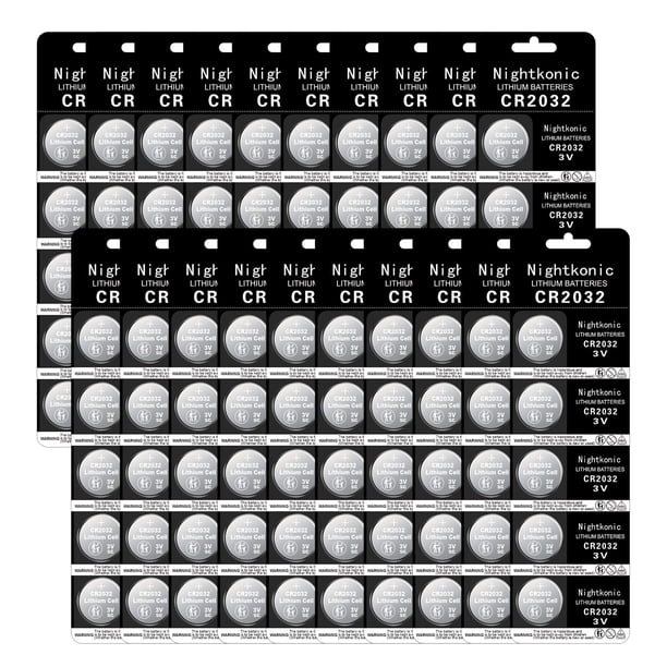 Batería de litio tipo moneda CR2032, 3 V, paquete de 100 unidades, Nightkonic