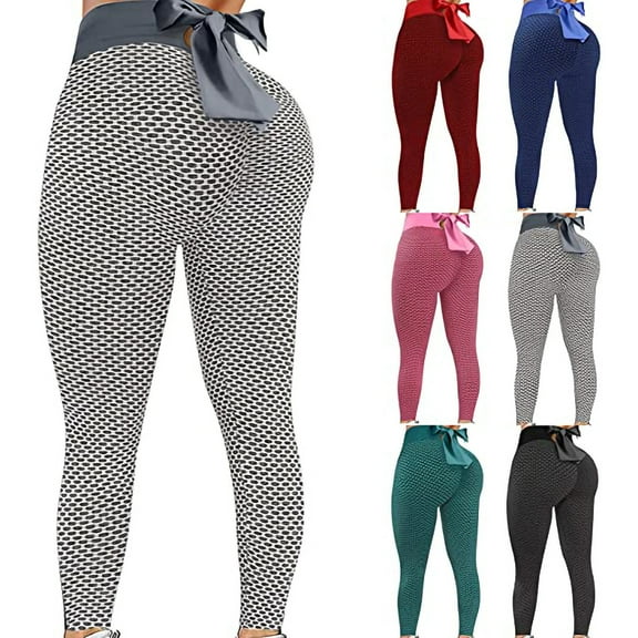 Abcnature Womens High Waist Yoga Pants Tummy Control Slimming Booty Leggings Workout Running Butt Lift Tights with Bow Black S