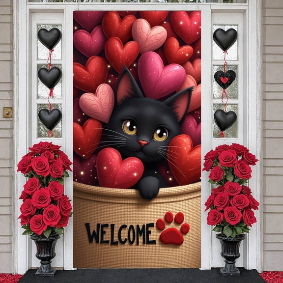 Heart-shaped Love Banner Puppy Pattern Heart Display Red Pink Rose Decor Romantic Backdrop for Valentine's Day Wedding Pet Party