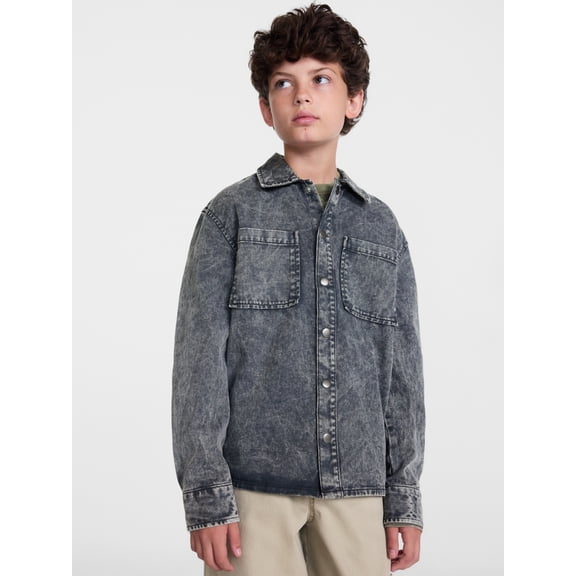 Weekend Academy Boys Washed Boxy Cotton Shacket with Long Sleeves, Sizes XS-XXL