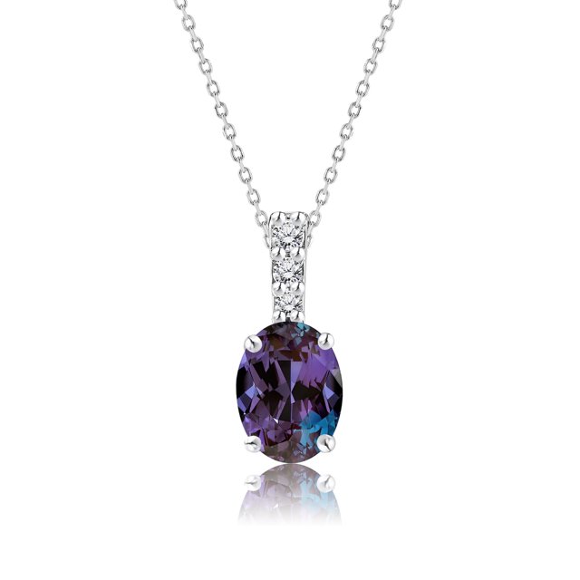 JeenMata Collar con Colgante Impecable de Piedra Natal de Junio de 1,25 Quilates con Corte Ovalado de Alejandrita para Mujer en Oro Blanco de 18 K sobre Plata