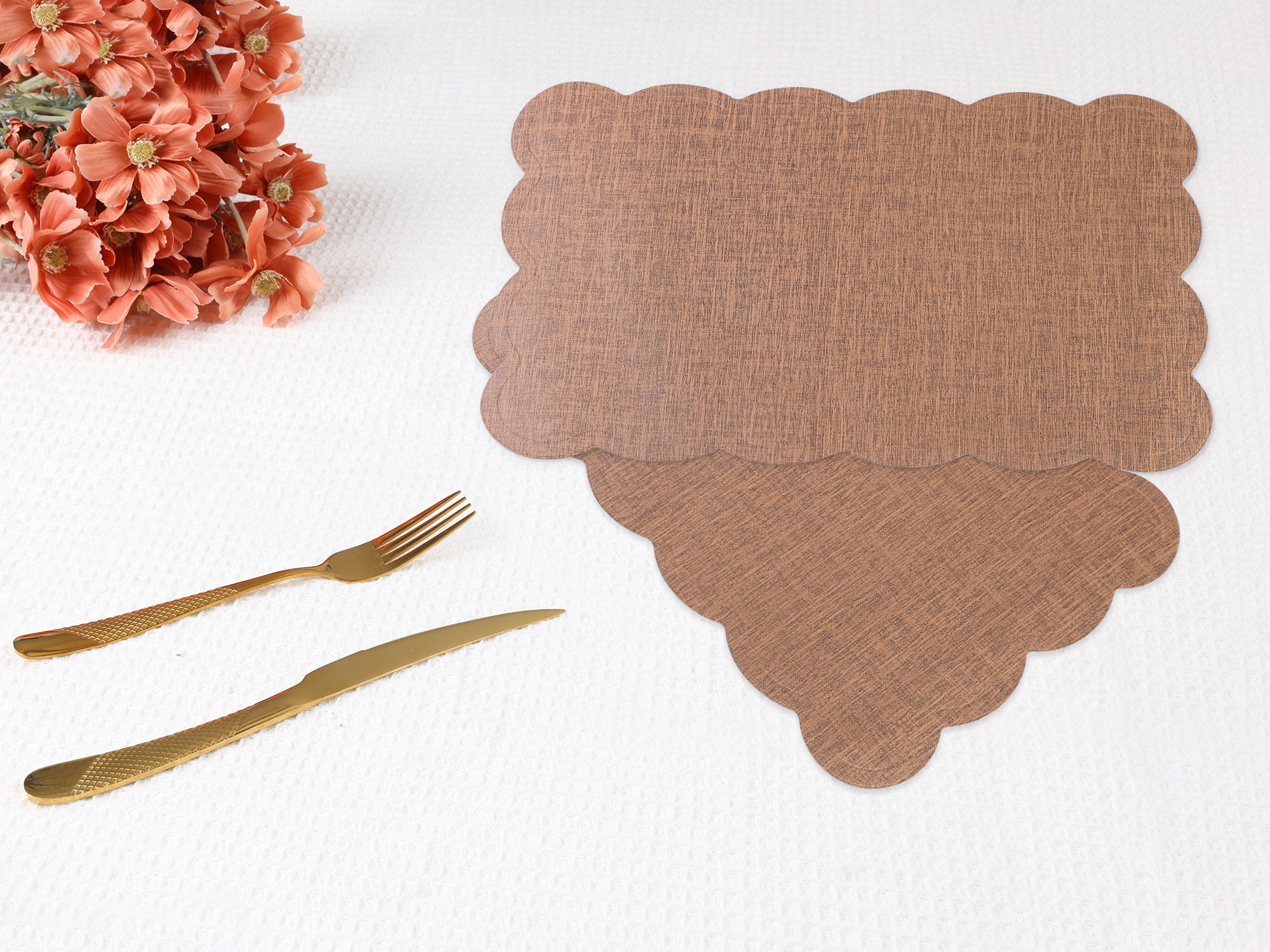 Unique Bargains Set of 6 Ruffle Placemats for Kitchen Dining Table Decor Dark Curry