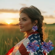 Chmadoxn Patriotic 4th of July Flag Earrings for Women - Red White Blue Dangle Jewelry, Independence Day Party Accessories, USA-Themed Holiday Gifts or Everyday Wear