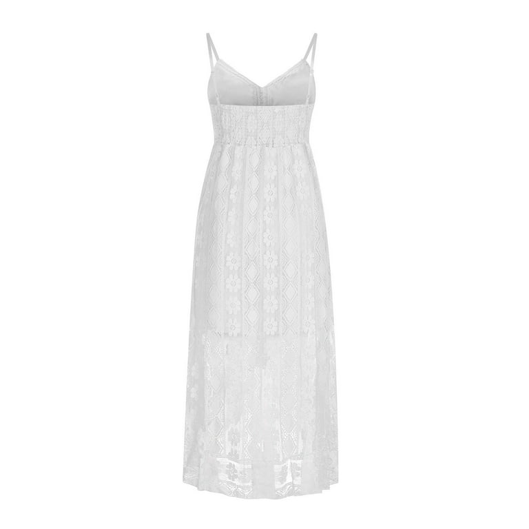 Mchoice Womens Boho Dresses Sexy Lace V-Neck Sleeveless White Wedding Guest Bridesmaid  Dresses Hollow Out Beach Swing Maxi Dress Casual Summer Sundresses on  Clearance - Walmart.com