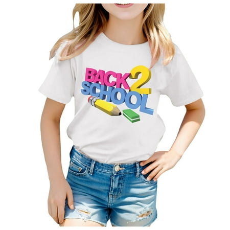 

ZMHEGW Kids School Season Back To School Season Printed Casual Short Sleeve Top T Shirt