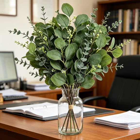 30Pcs Plastic Artificial Eucalyptus Stems Mixed Set Assorted Faux Eucalyptus Leaf Picks for Vase Filler Table Centerpiece Home Indoor Wedding Party Flower Arrangement Decor