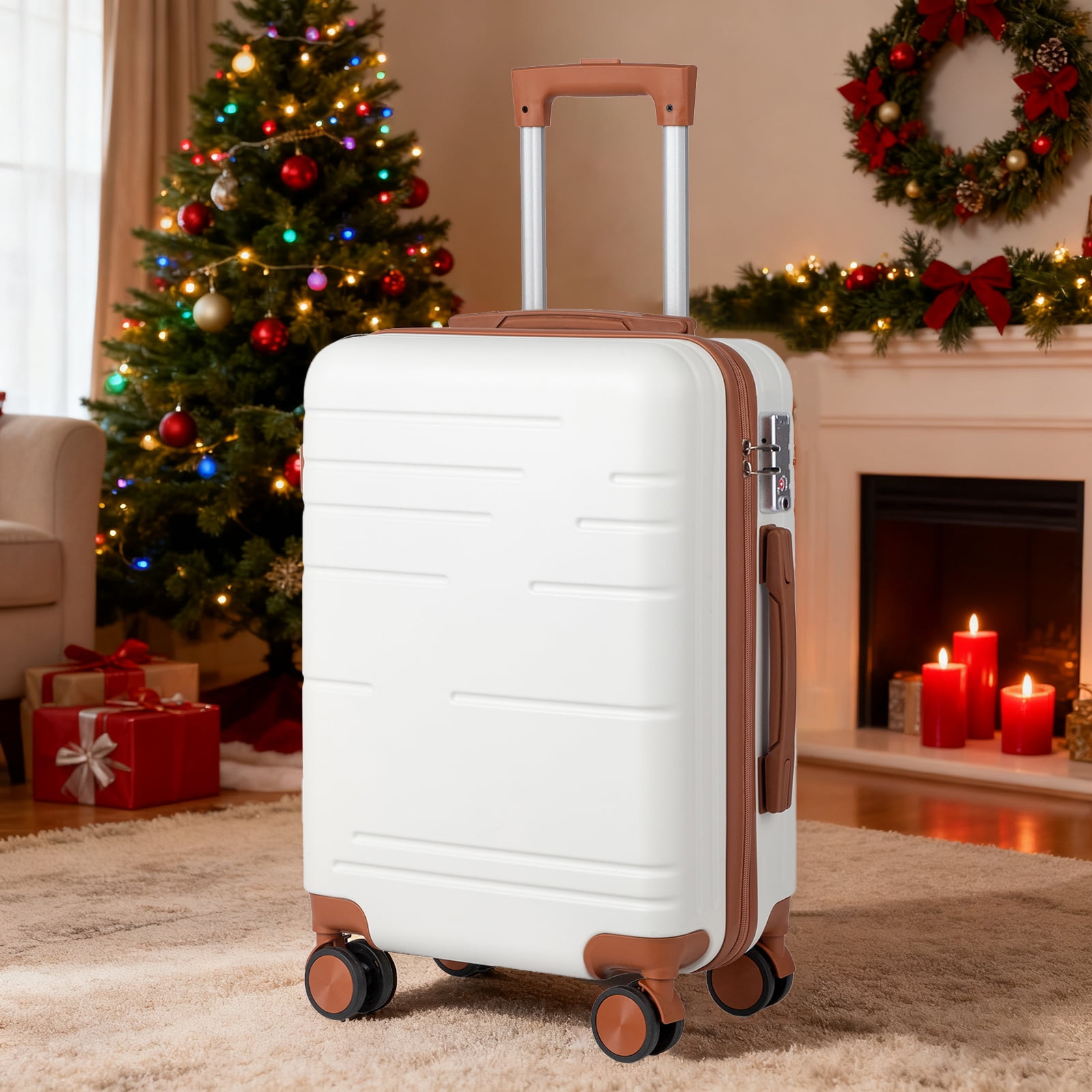 Zimtown 20" Carry-on Hardside Spinner Luggage Suitcase with Spinner TSA Lock Wheels, Beige