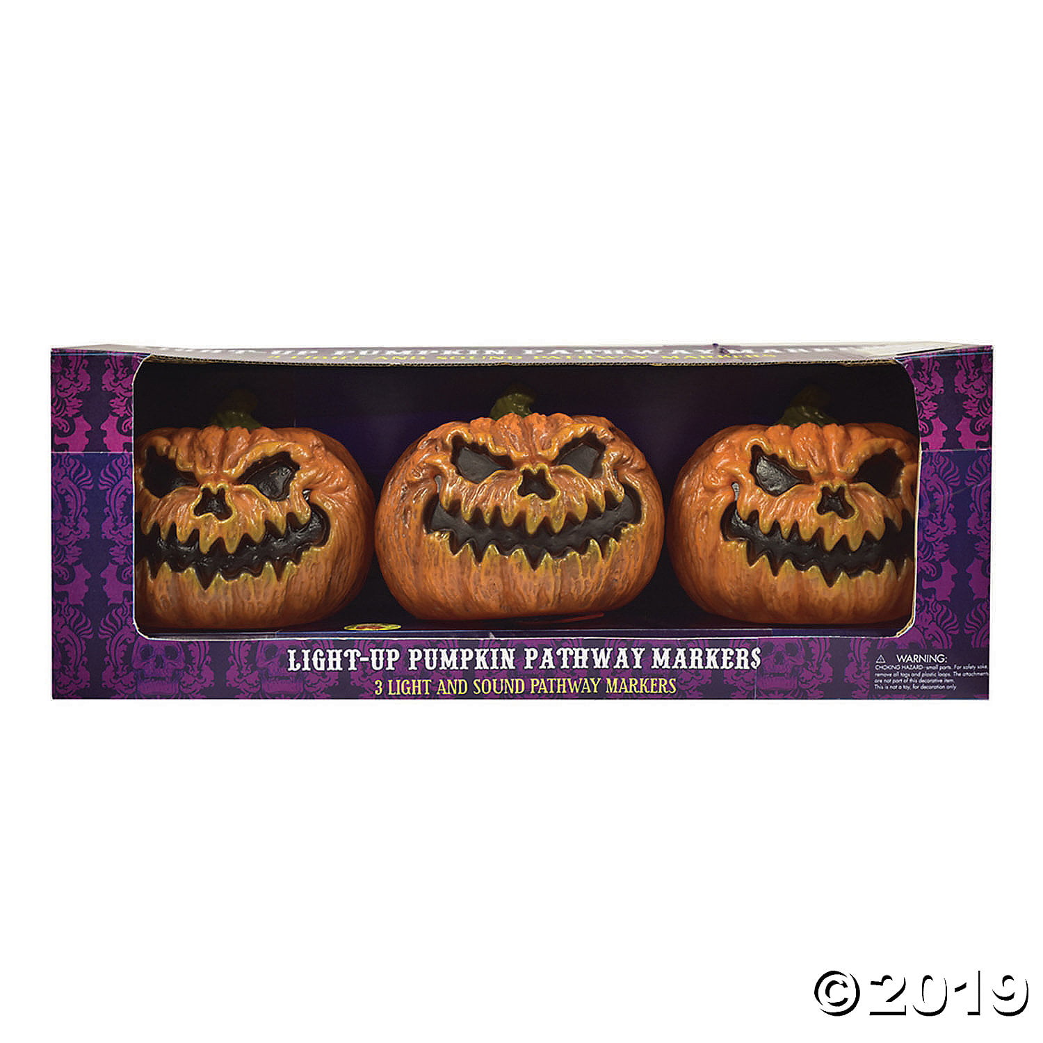 NEW SET OF 3 JACK-O-LANTERNS PATHWAY MARKERS LIGHTS & EERIE SOUNDS HALLOWEEN 