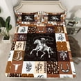 thumbnail image 2 of Homewish Western Cowboy Cowgirl Twin Sheet Sets, Brown Buffalo Patchwork Twin Fitted Sheet, Rustic Farmhouse Flat Sheet, Luxury Bedroom Decor, 3 Pieces, 2 of 7