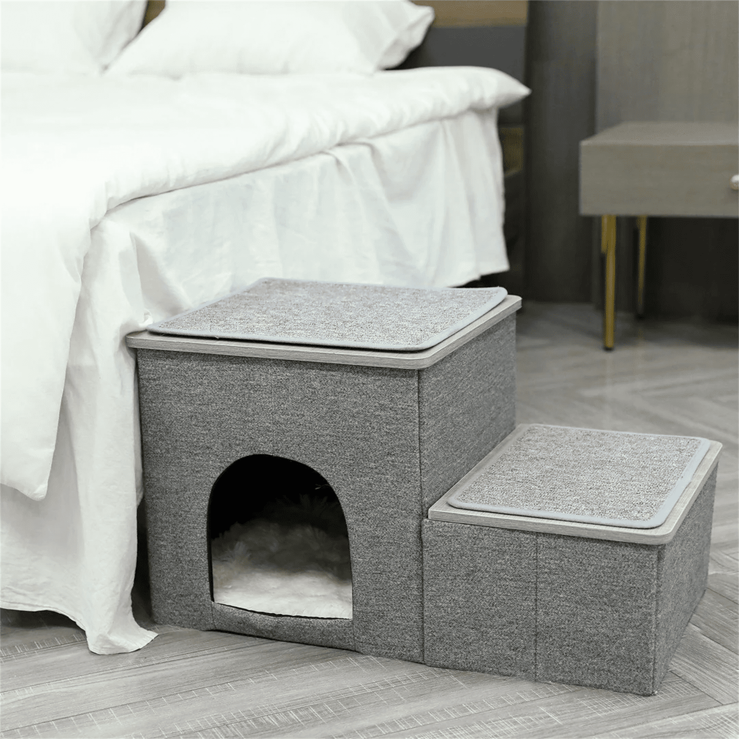 Pefilos 14 Inches Foldable Pet Stairs 2 Steps for Dogs Puppies, Multi-Functional Dog Stairs for Bed or Car with Kennel & Storage Box, Useful 2 Steps Ladder Ramp for Cats Dogs, Beige Pefilos 14 Inches Foldable Pet Stairs 2 Steps for Dogs Puppies, Multi-Functional Dog Stairs for Bed or Car with Kennel & Storage Box, Useful 2 Steps Ladder Ramp for Cats Dogs, Beige