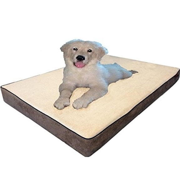 47"X29"X4" Beige Color Gusset Style Orthopedic Waterproof Memory Foam Pet Bed Pad for Large Extra-Large Dog Crate Size 48"X30" with 2 External Covers