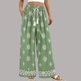 thumbnail image 2 of DHFJKG Bohemian Linen Pants Women Floral Print Wide Leg Flowy Palazzo Casual Drawstring Summer Beach Vacation Versatile Trousers, 2 of 4