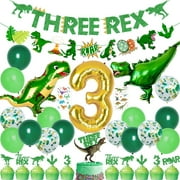 Dinosaur 3rd Birthday Decorations, 3 Rex Birthday Party Supplies - Three Rex Banner, Cake&Cupcake Toppers, Dinosaur Balloons,Temporary Tattoos for Roar Im 3 Boys Girls Birthday