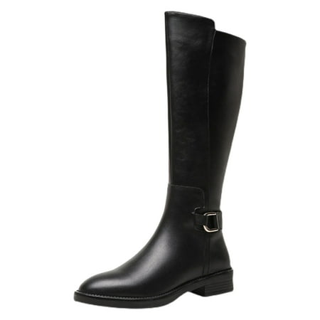 

Qufokar Womens Mid Calf Snow Boots Tan Thigh High Boots for Women Wide Calf Women S Heel Boots Zipper Buckle Solid Boots Fashion Color Belt Thick Side Women S Boots