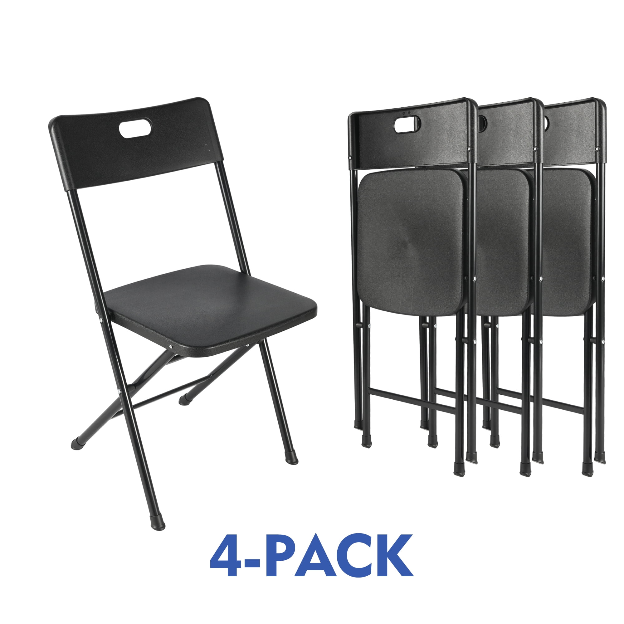 (12 pack) Mainstays Resin Folding Chair with Carry Handle, Black, Set of 4