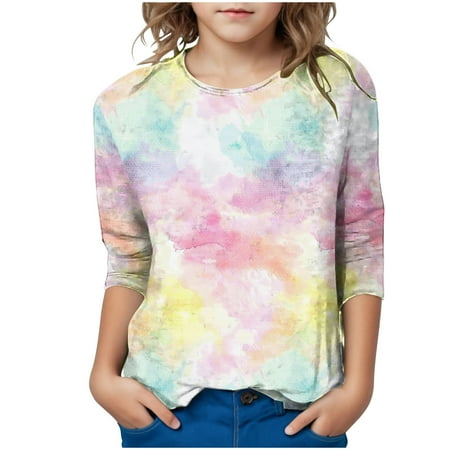 IFNWSV Girl Tops Boys Shirts Interest Gradient Print Tshirt Sleeve Funny Graphic T Shirts Multicolor 7 Years