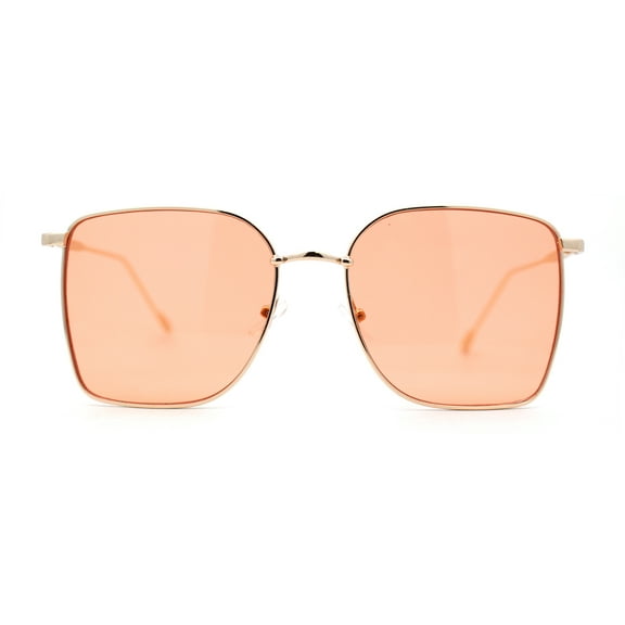 SA106 Womens 90s Metal Rim Large Rectangle Geeky Sunglasses Gold Rose Red