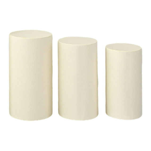 3 cubiertas de pedestal cilíndrico, cubiertas de pilares de exhibición de mesa de postres, cubiertas de soporte de caja de exhibición de pedestal Beige