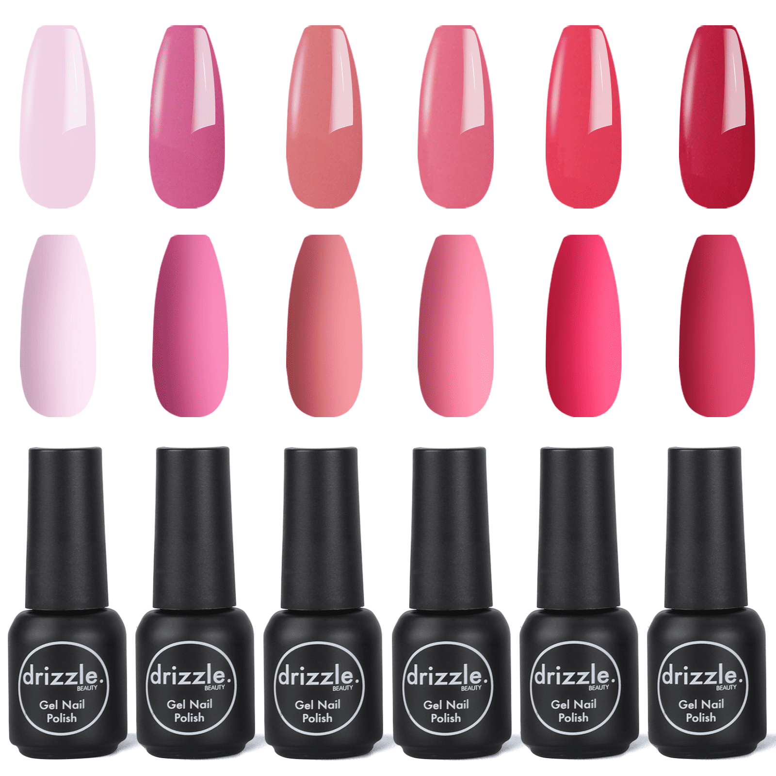 Drizzle Gel Nail Polish Set 6 Colors Shimmer Red Pink Gel Polish Soak