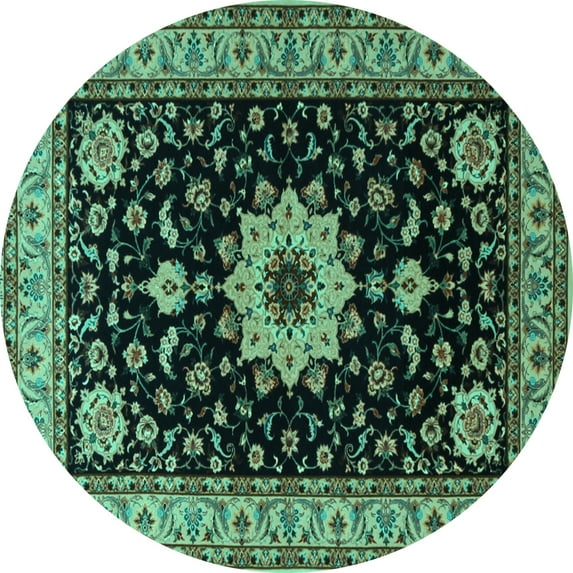 Ahgly Company Machine Washable Indoor Round Persian Turquoise Blue Traditional Area Rugs, 4' Round