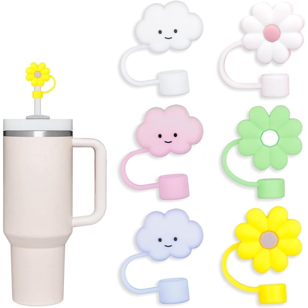 Paquete de 3 compatibles con vaso Stanley de 30 y 40 onzas, tapa de pajita en forma de nube de 10 mm, lindas cubiertas de pajita de silicona, protectores de pajita, tapa de pajita de silicona suave en