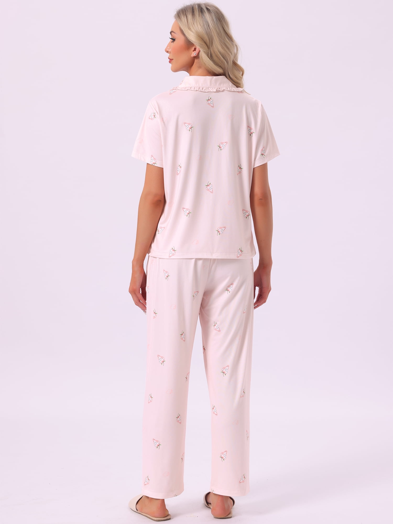 DARING DIVA Women's Pajama Sets Button Down Ruffle Collar Short Sleeve Shirt XL Light Pink