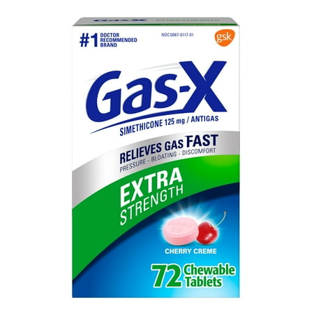 Gas-X Extra Strength Chewable Tablet Medicine for Fast Gas Relief, Cherry, 72 Count