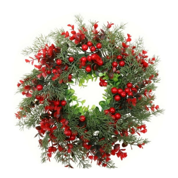Adorno colgante de corona navideña de frutos rojos, corona de invierno, decoración para puerta de Navidad, para pared, granja, decoración del hogar al