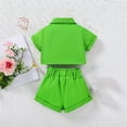 thumbnail image 4 of Elainilye Fashion Summer Girls 2PCS Casual Outfits Girls Spring Summer Solid Cotton Short Sleeve Shirts Shorts Set,Green, 4 of 7