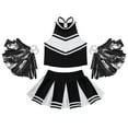 thumbnail image 3 of YONGHS Girls Cheer Leader Uniform Halloween Party Cheerleading Crop Top with Skirt Pompoms Black 8, 3 of 7